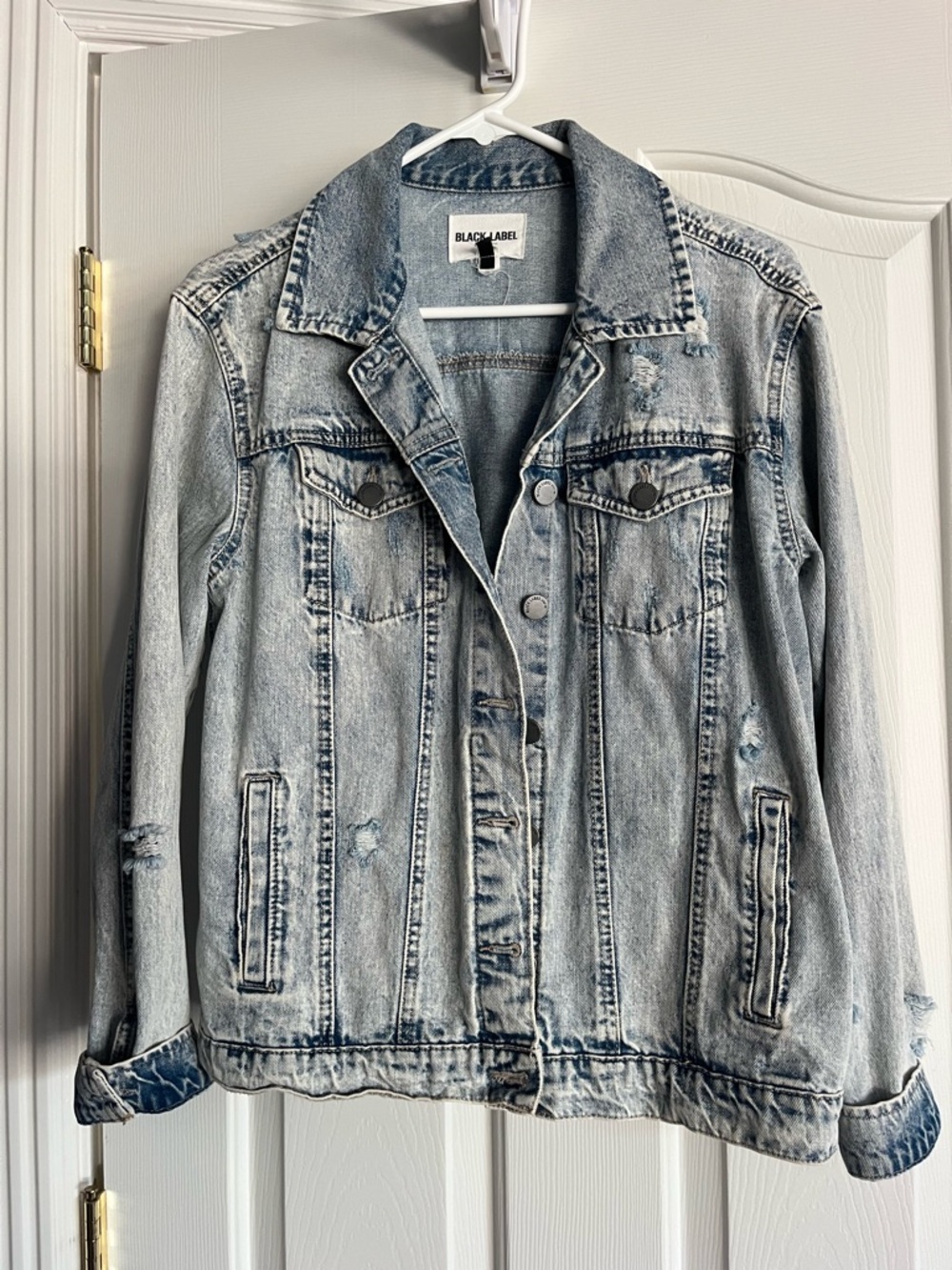 Black Label Faded Light Blue Distressed Denim Jacket - Women